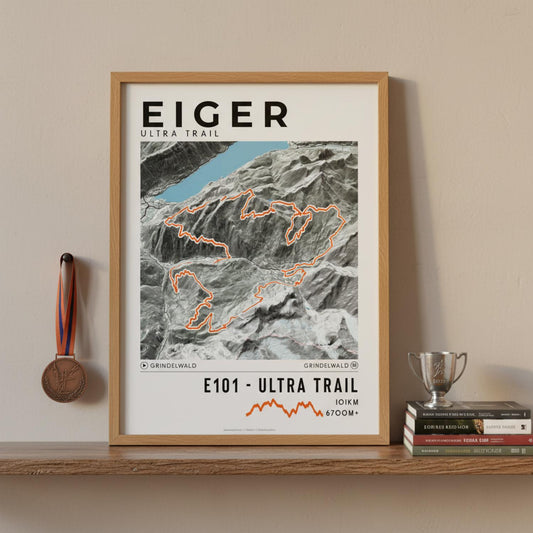 Framed poster of e101 eiger ultra trail light legacy corner