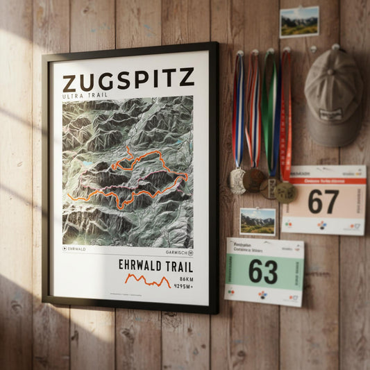 Framed poster of ehrwald trail zugspitz ultra trail light finisher wall