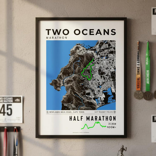 Framed Poster of Half Marathon Two Oceans Marathon Dark Finisher Wall