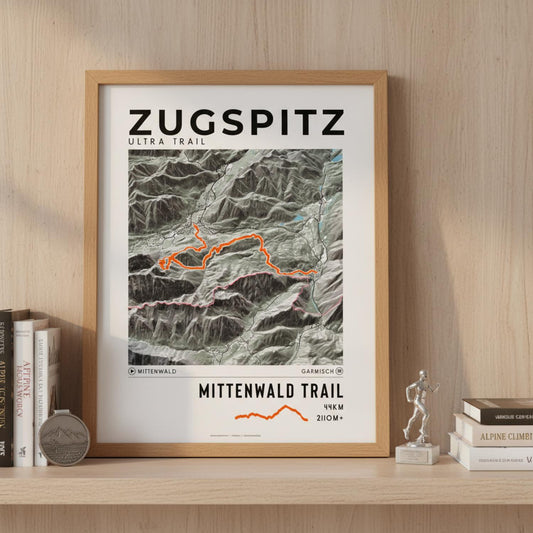 Framed poster of mittenwald trail zugspitz ultra trail light legacy corner