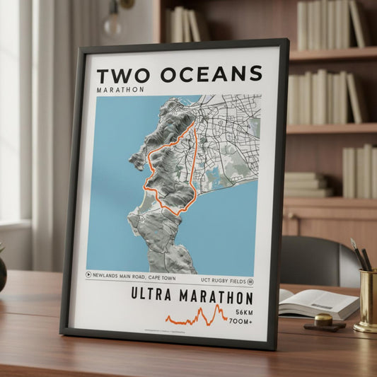 Framed Poster of Ultra Marathon Two Oceans Marathon Light Bookshelf
