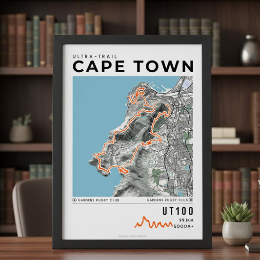 Framed Poster of UT100 Ultra Trail Cape Town Light Bookshelf