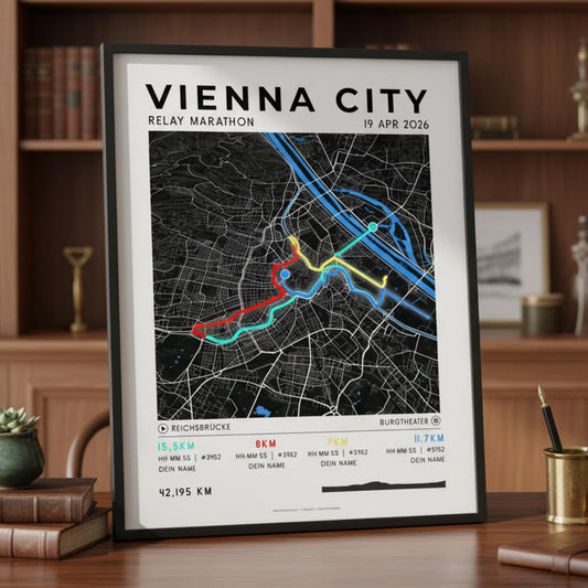 Framed Poster of Vienna City Marathon Relay Dark Bookshelf