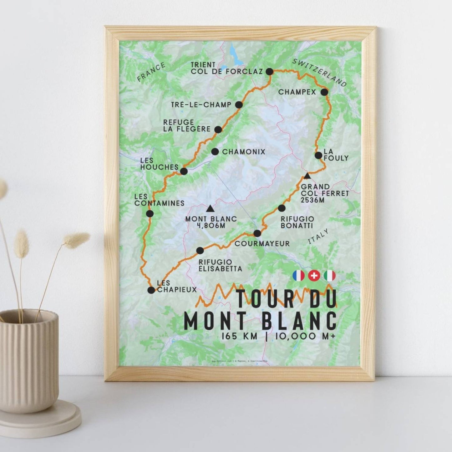 Tour du Mont Blanc Map Poster