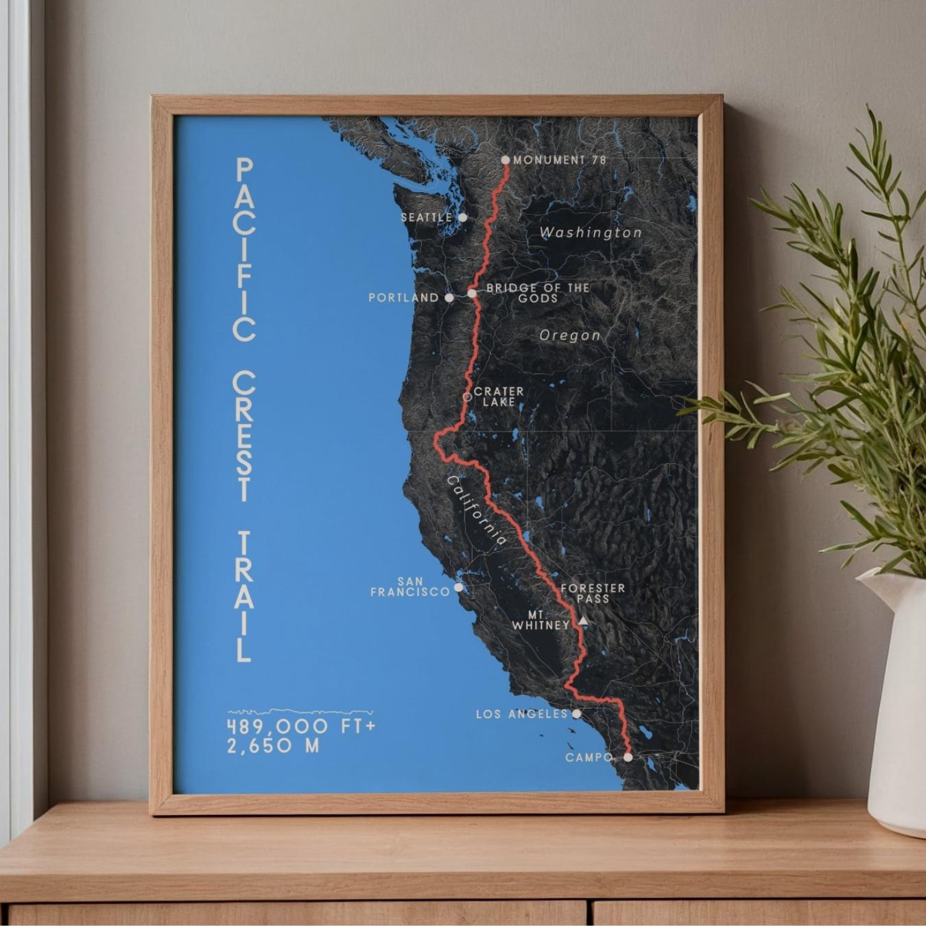Pacific Crest Trail (PCT) Map Poster