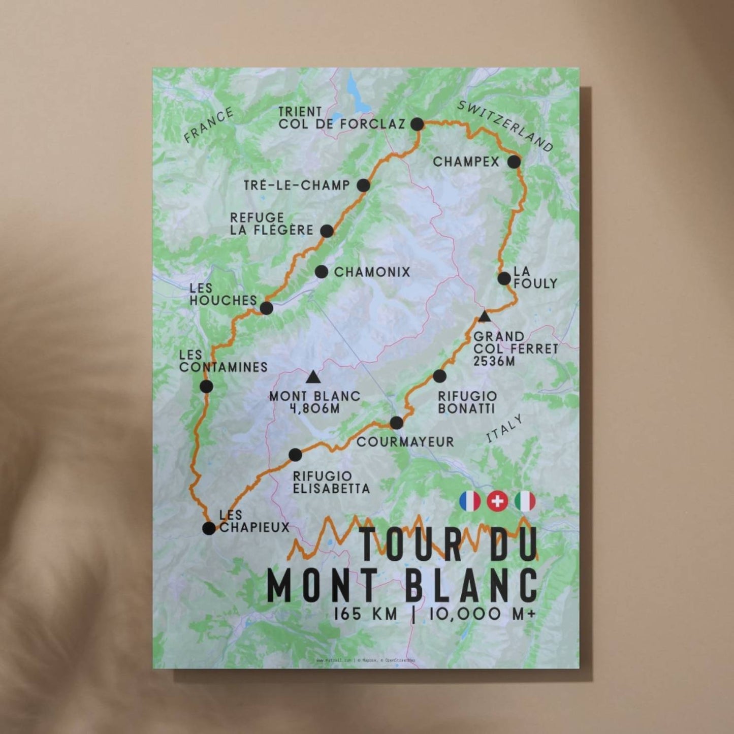 Tour du Mont Blanc Map Poster