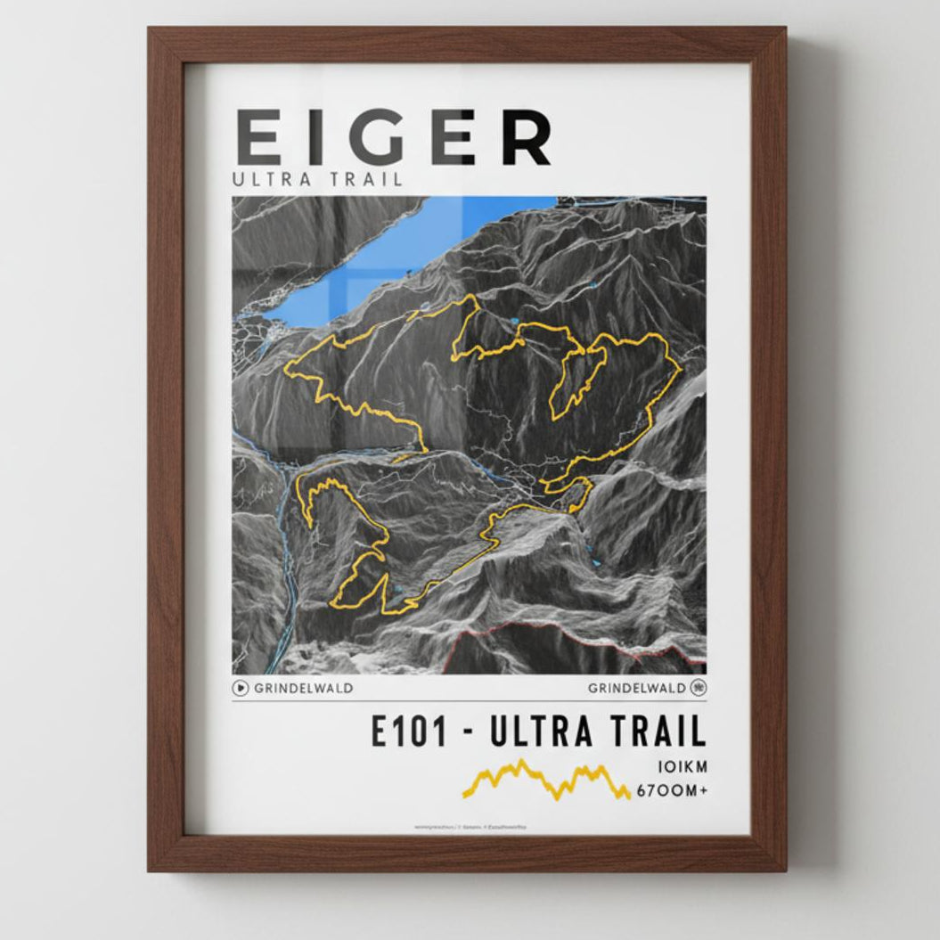 Framed poster of e101 eiger ultra trail dark ecommerce studio