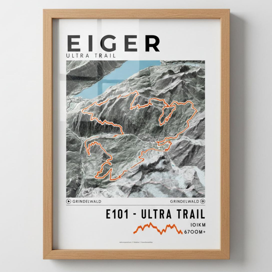 Framed poster of e101 eiger ultra trail light ecommerce studio