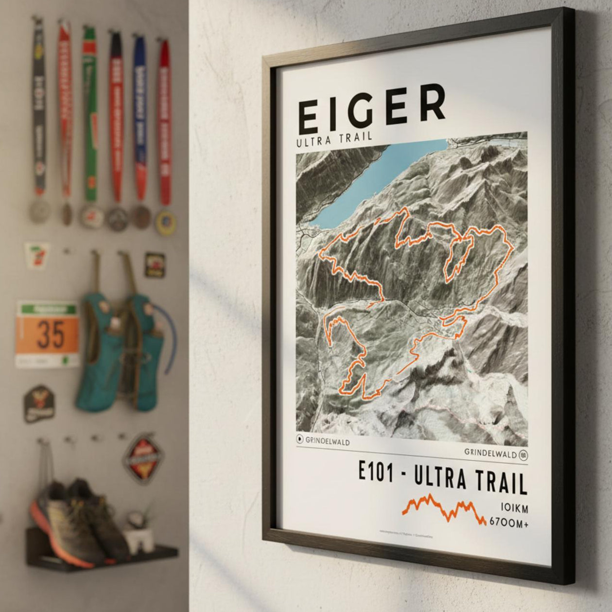 Framed poster of e101 eiger ultra trail light finisher wall
