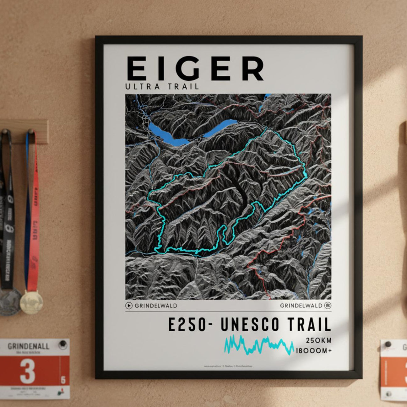 Framed poster of e250 eiger ultra trail dark finisher wall
