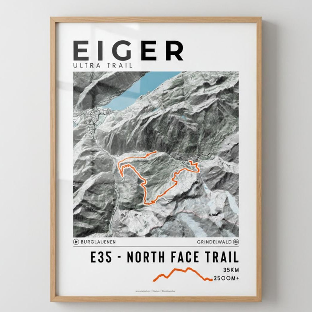 Framed poster of e35 eiger ultra trail light ecommerce studio