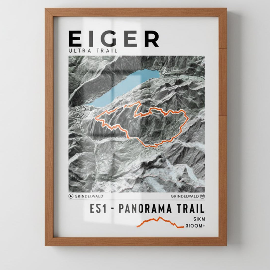 Framed poster of e51 eiger ultra trail light ecommerce studio