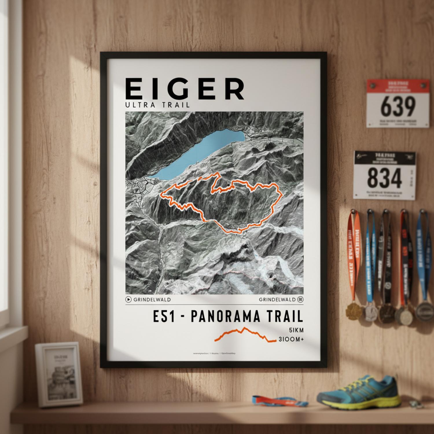 Framed poster of e51 eiger ultra trail light finisher wall