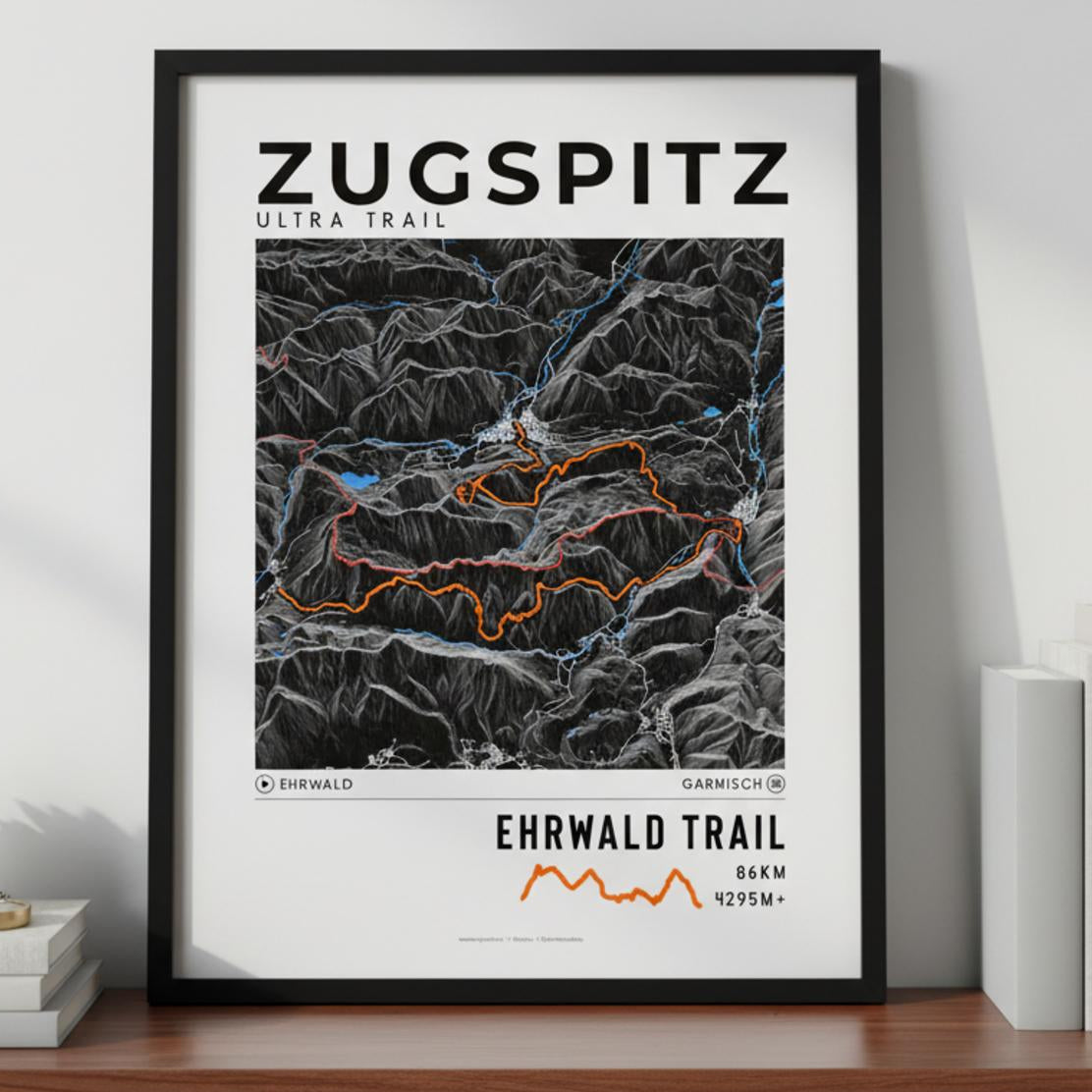 Framed poster of ehrwald trail zugspitz ultra trail dark bookshelf