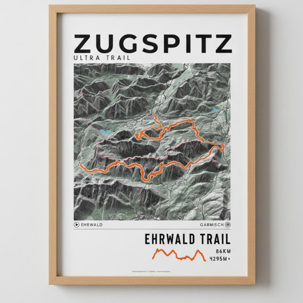 Framed poster of ehrwald trail zugspitz ultra trail light ecommerce studio