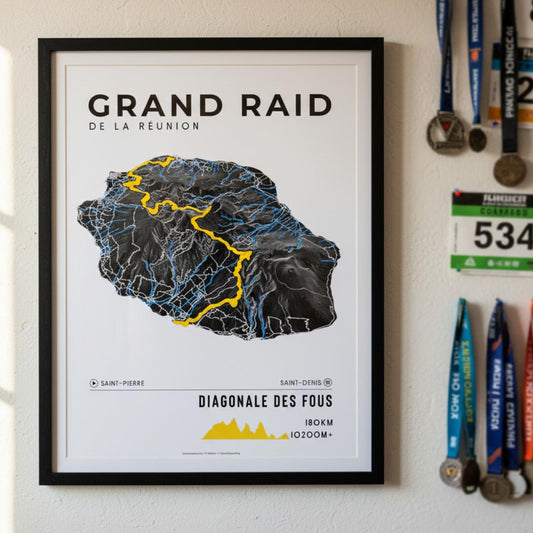 Framed Poster of Grand Raid De La Reunion Diagonale Des Fous Dark Finisher Wall