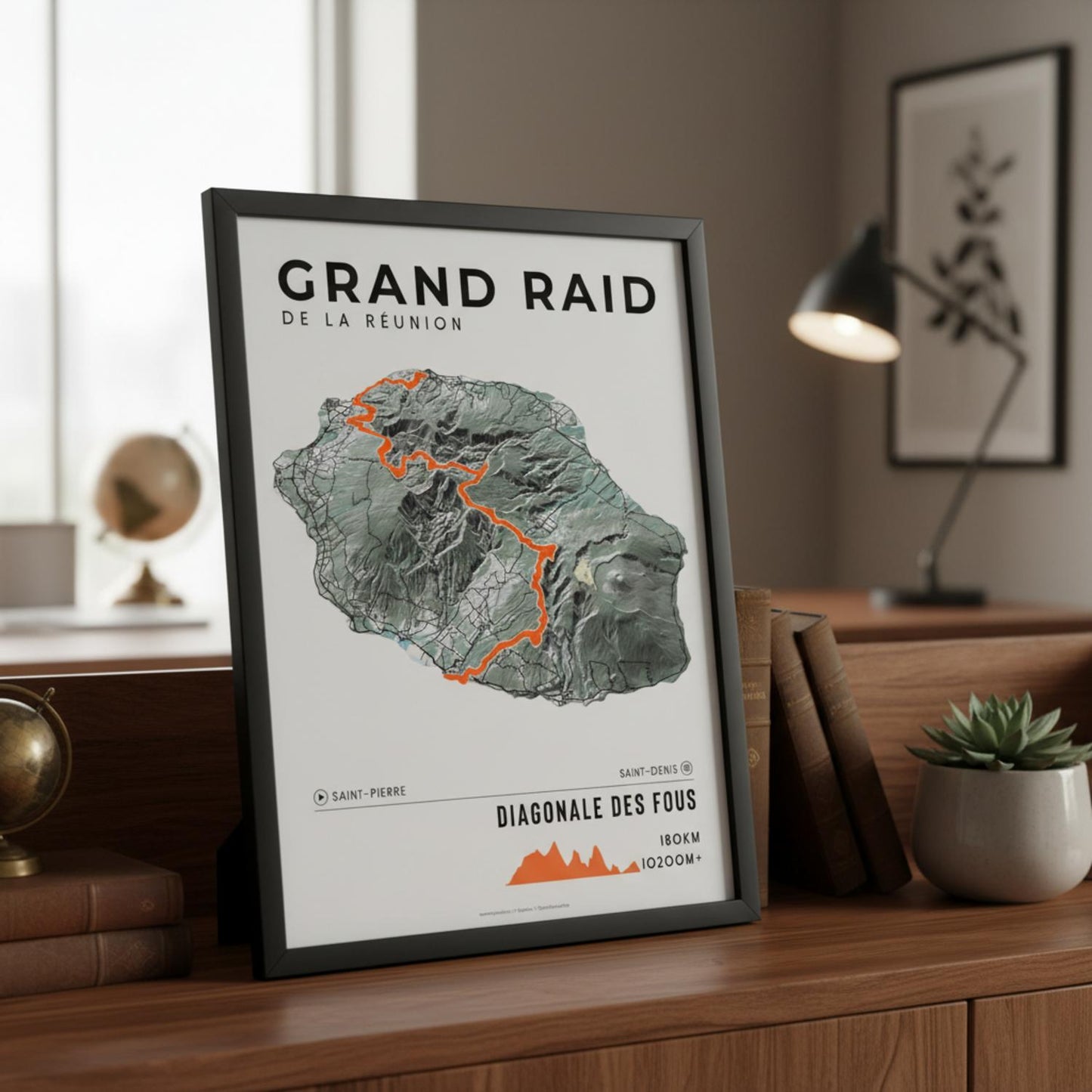 Framed Poster of Grand Raid De La Reunion Diagonale Des Fous Light Bookshelf