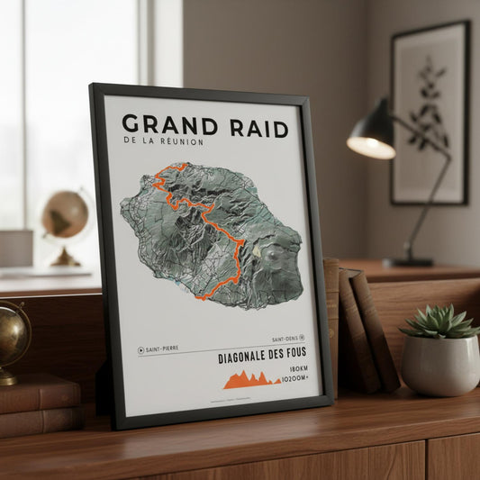 Framed Poster of Grand Raid De La Reunion Diagonale Des Fous Light Bookshelf