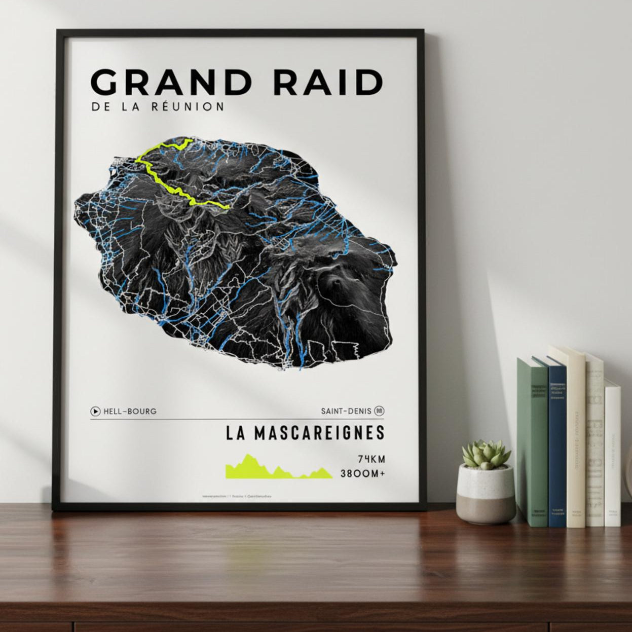 Framed Poster of Grand Raid De La Reunion La Mascareignes Dark Bookshelf