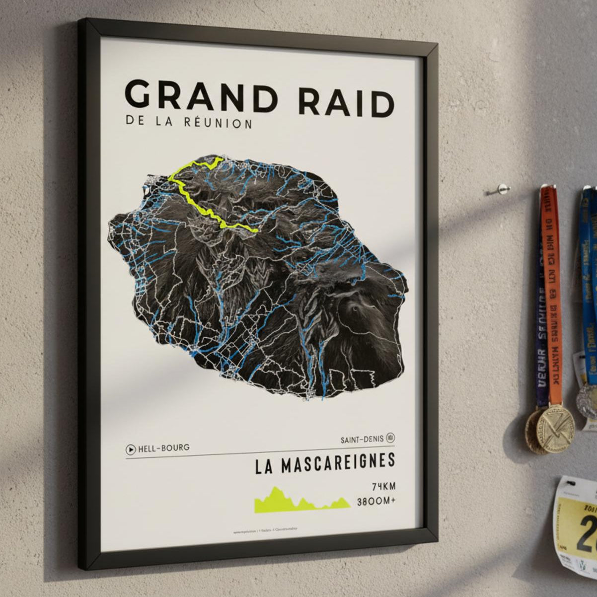 Framed Poster of Grand Raid De La Reunion La Mascareignes Dark Finisher Wall