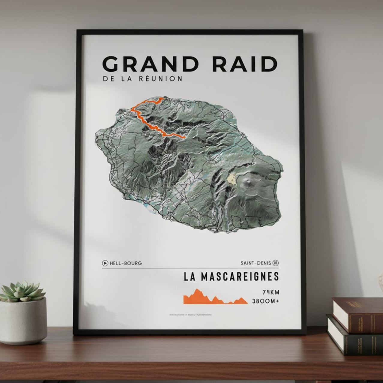 Framed Poster of Grand Raid De La Reunion La Mascareignes Light Bookshelf