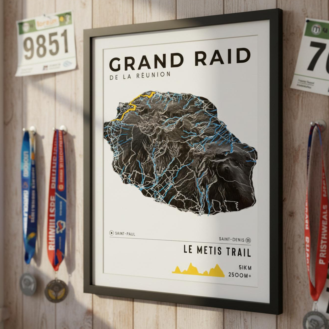 Framed Poster of Grand Raid De La Reunion Le Metis Trail Dark Finisher Wall