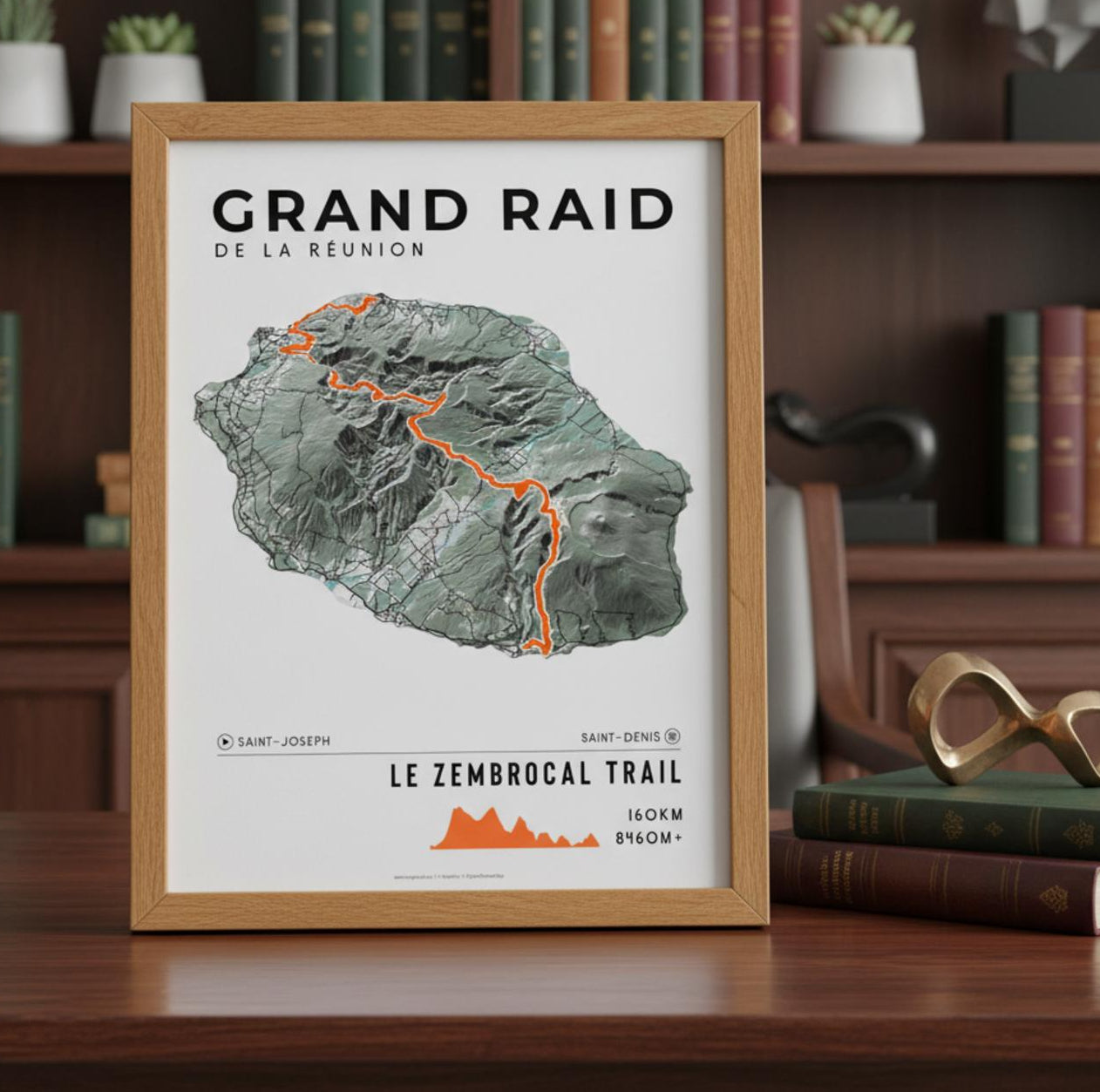 Framed Poster of Grand Raid De La Reunion Le Zembrocal Trail Light Bookshelf