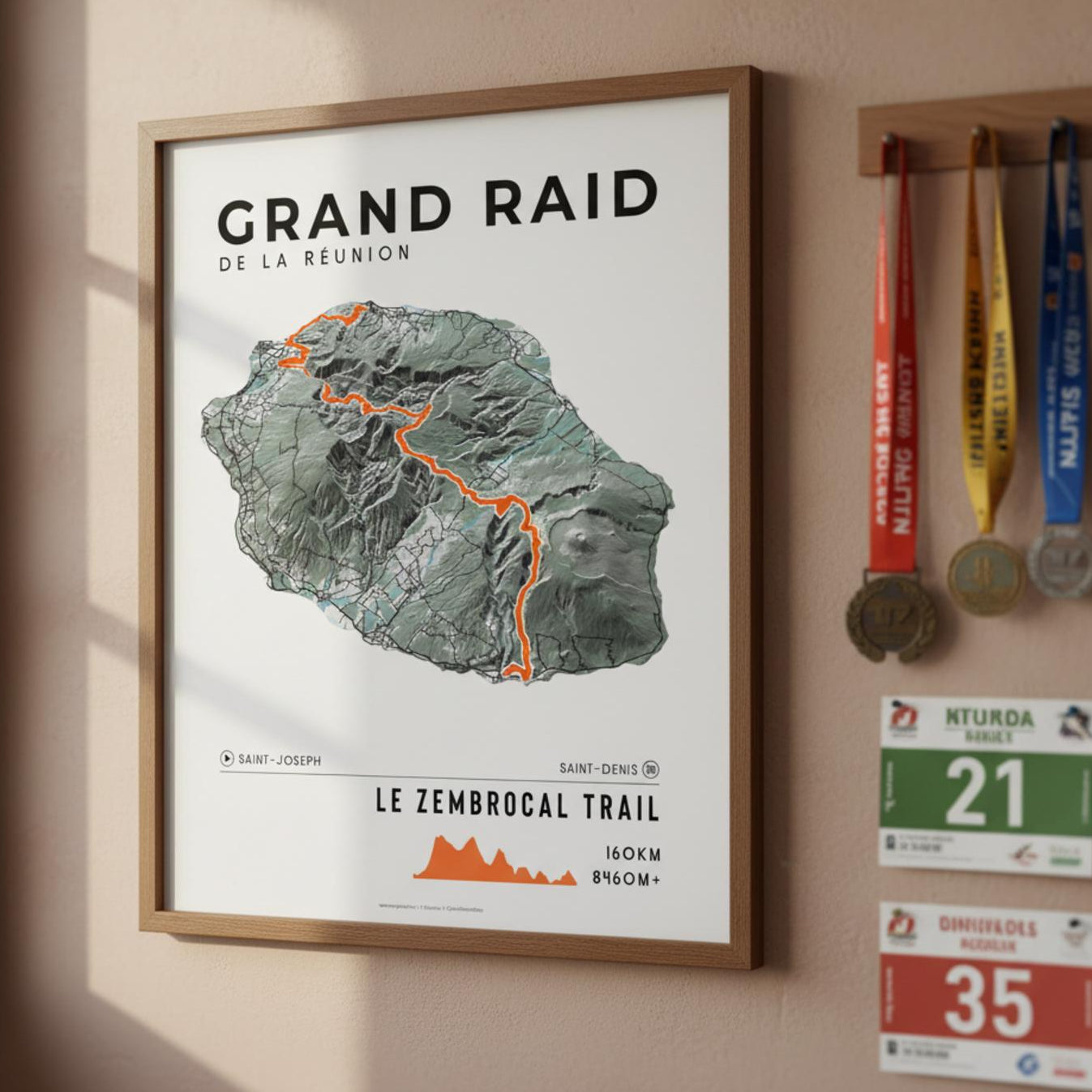 Framed Poster of Grand Raid De La Reunion Le Zembrocal Trail Light Finisher Wall