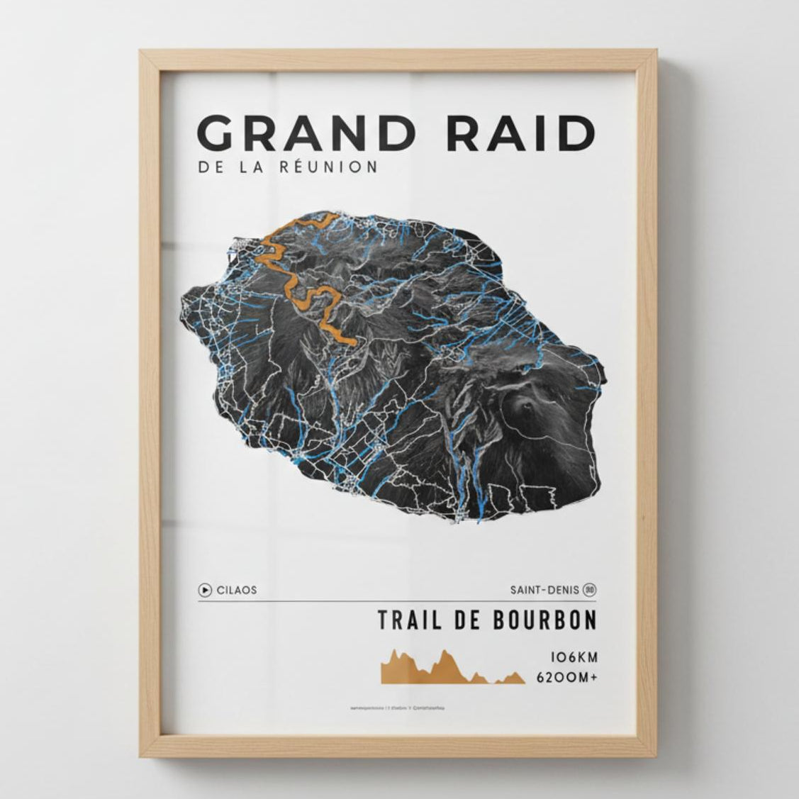 Framed Poster of Grand Raid De La Reunion Trail De Bourbon Dark Ecommerce Studio