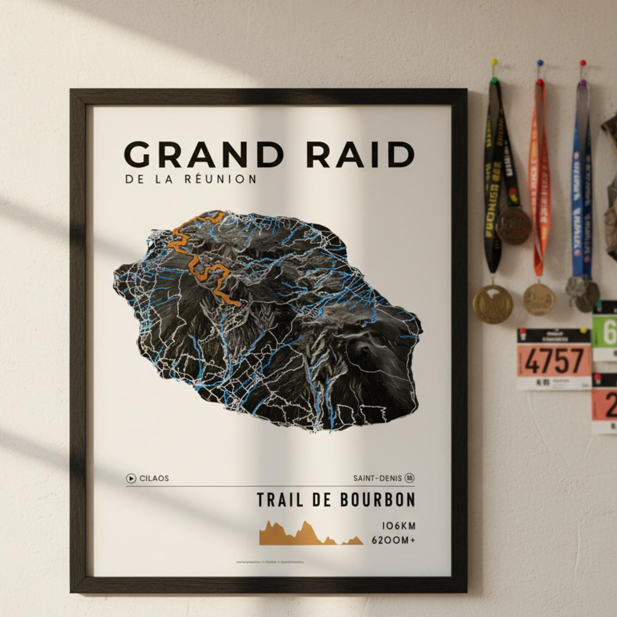 Framed Poster of Grand Raid De La Reunion Trail De Bourbon Dark Finisher Wall
