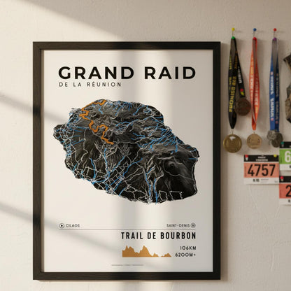 Framed Poster of Grand Raid De La Reunion Trail De Bourbon Dark Finisher Wall