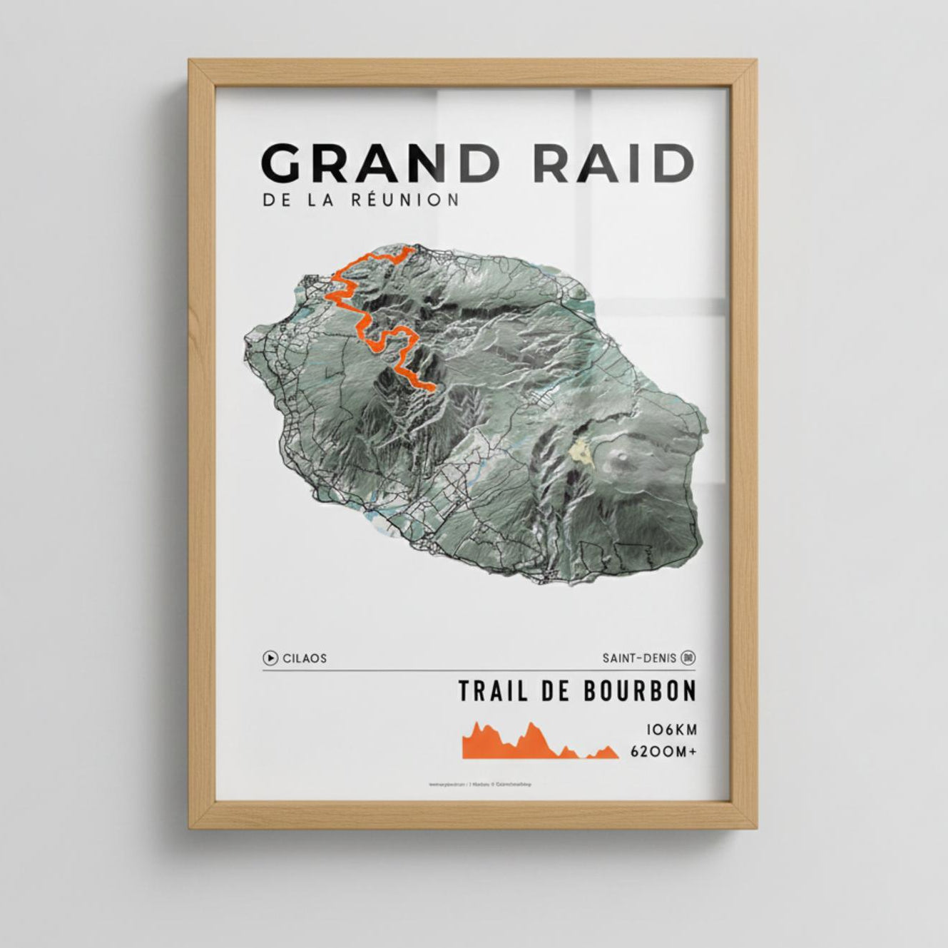Framed Poster of Grand Raid De La Reunion Trail De Bourbon Light Ecommerce Studio