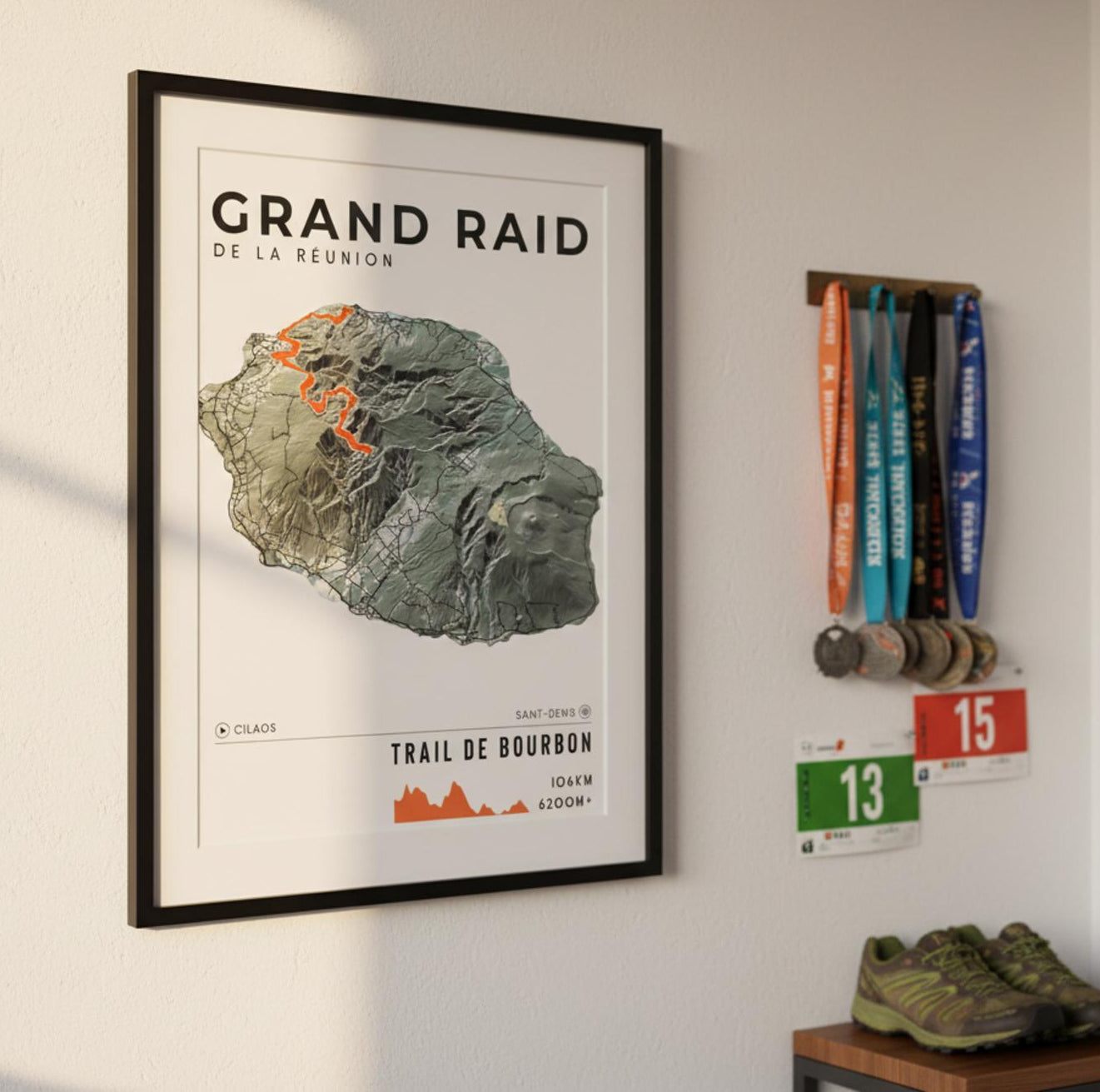 Framed Poster of Grand Raid De La Reunion Trail De Bourbon Light Finisher Wall