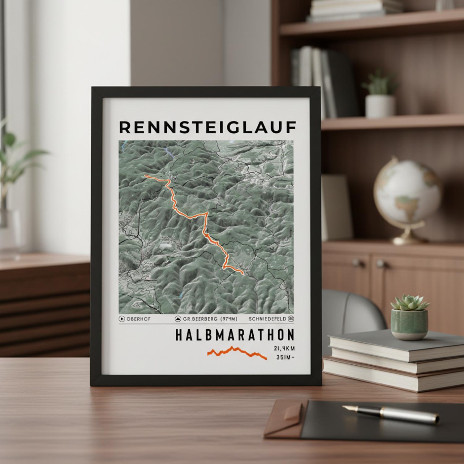 Framed Poster of Halbmarathon Rennsteiglauf Light Bookshelf