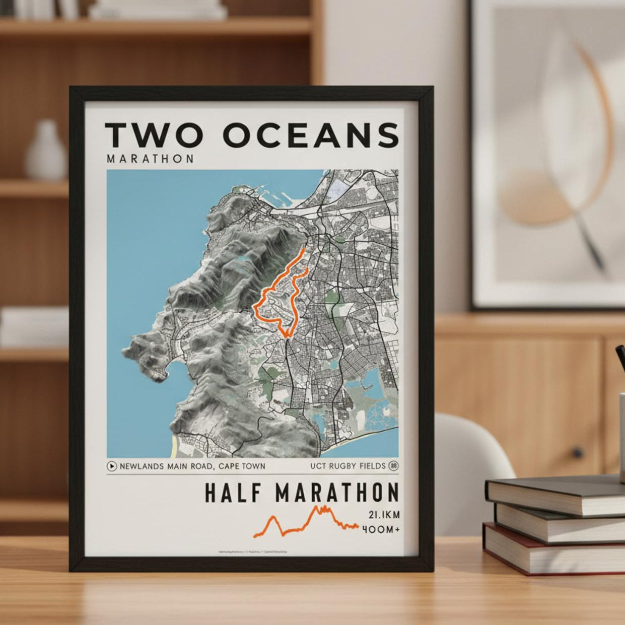 Framed Poster of Half Marathon Two Oceans Marathon Light Bookshelf