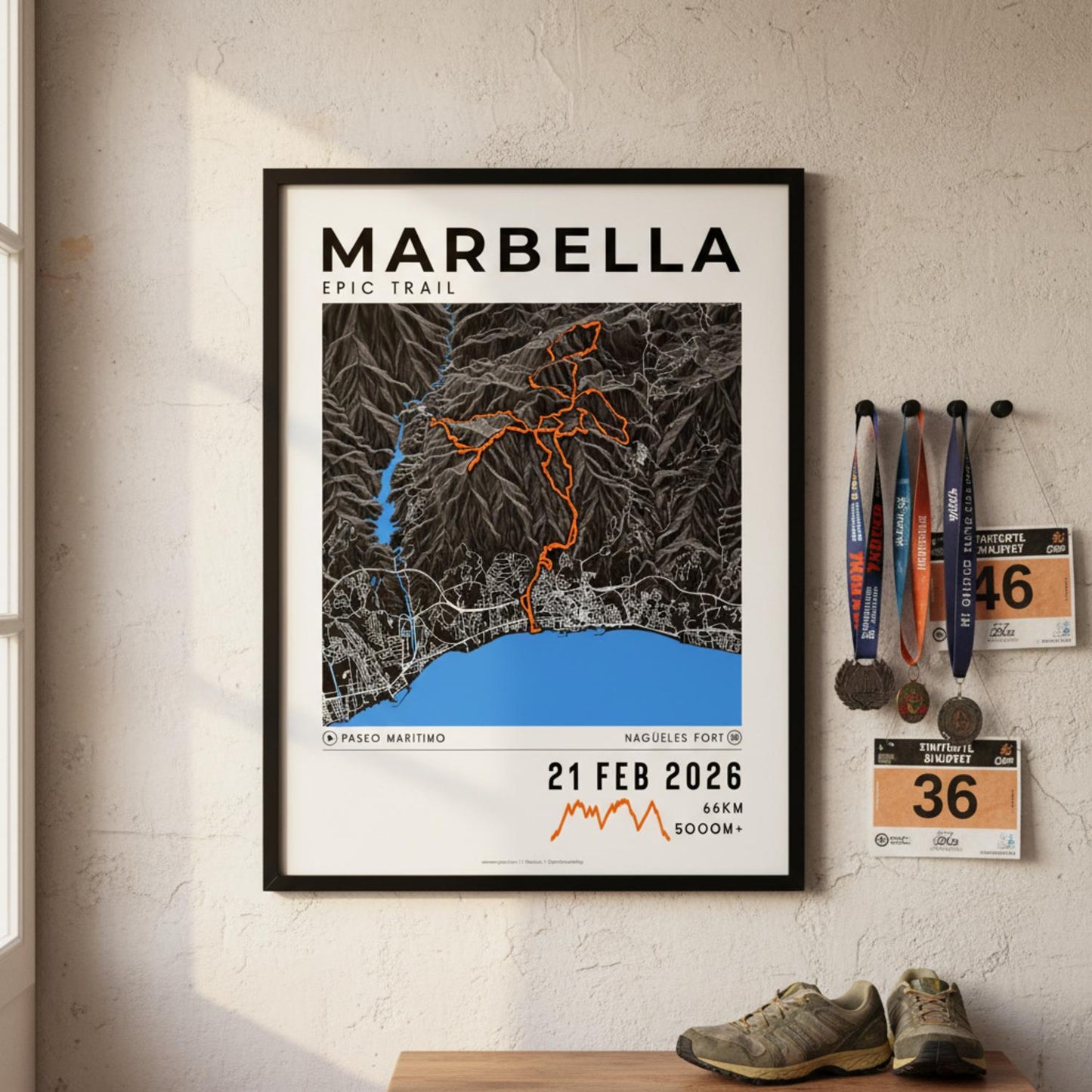 Framed Poster of Marbella Epic Trail Finisher Wall