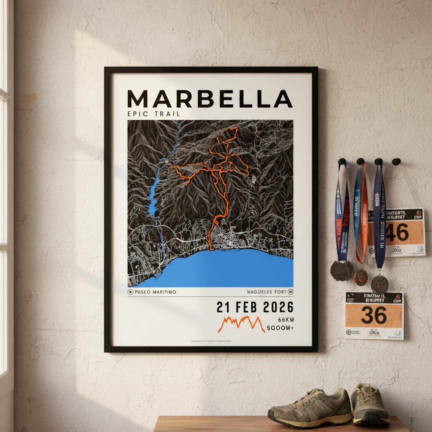 Framed Poster of Marbella Epic Trail Finisher Wall