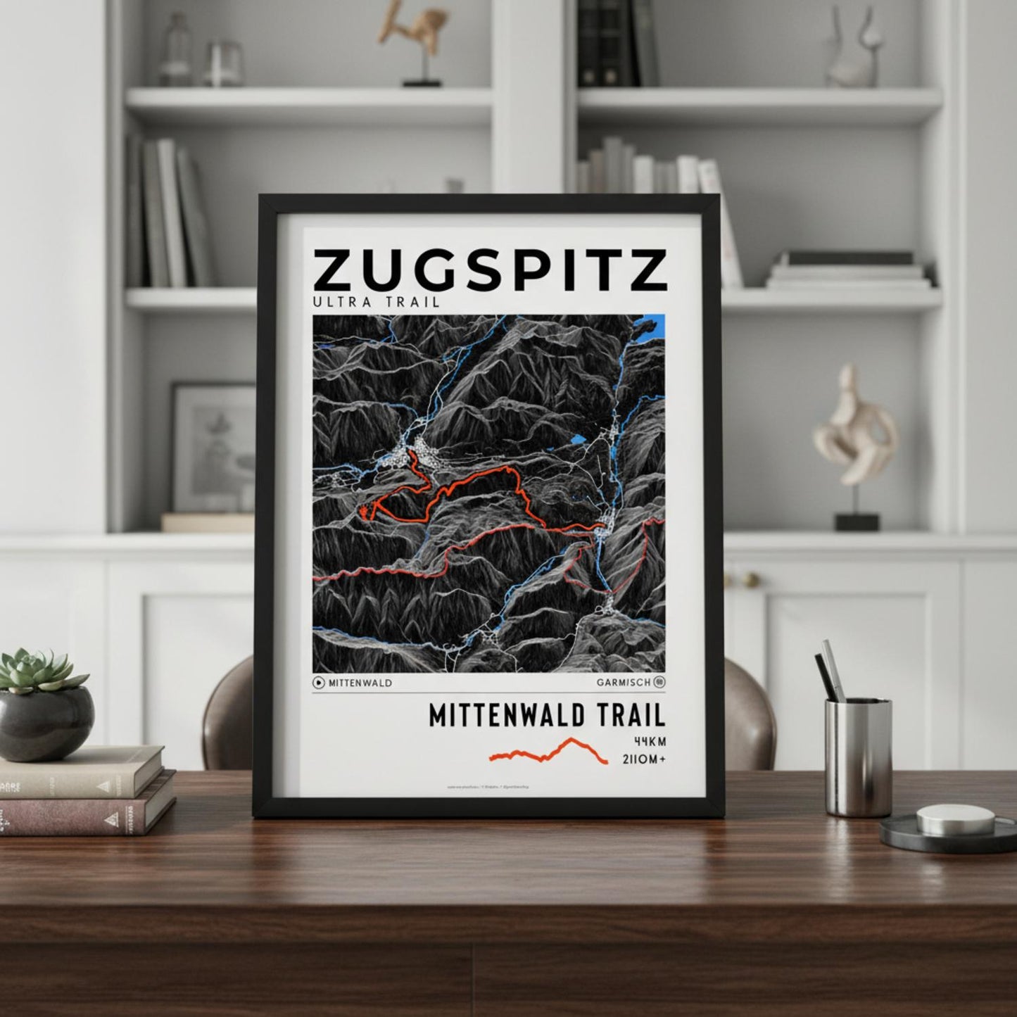 Framed poster of mittenwald trail zugspitz ultra trail dark bookshelf