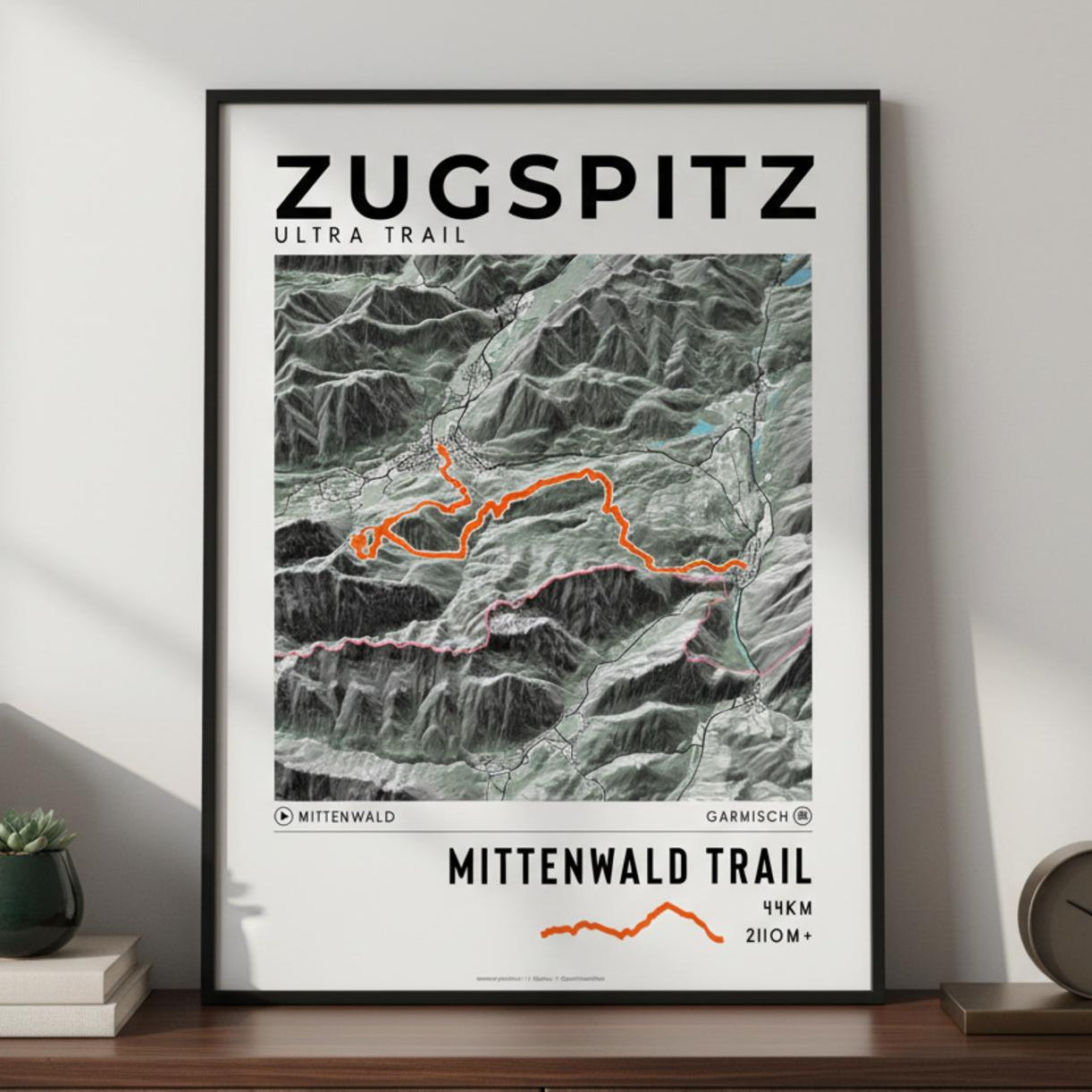 Framed poster of mittenwald trail zugspitz ultra trail light bookshelf