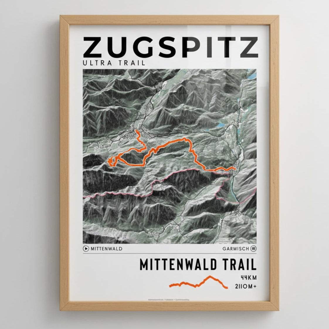 Framed poster of mittenwald trail zugspitz ultra trail light ecommerce studio