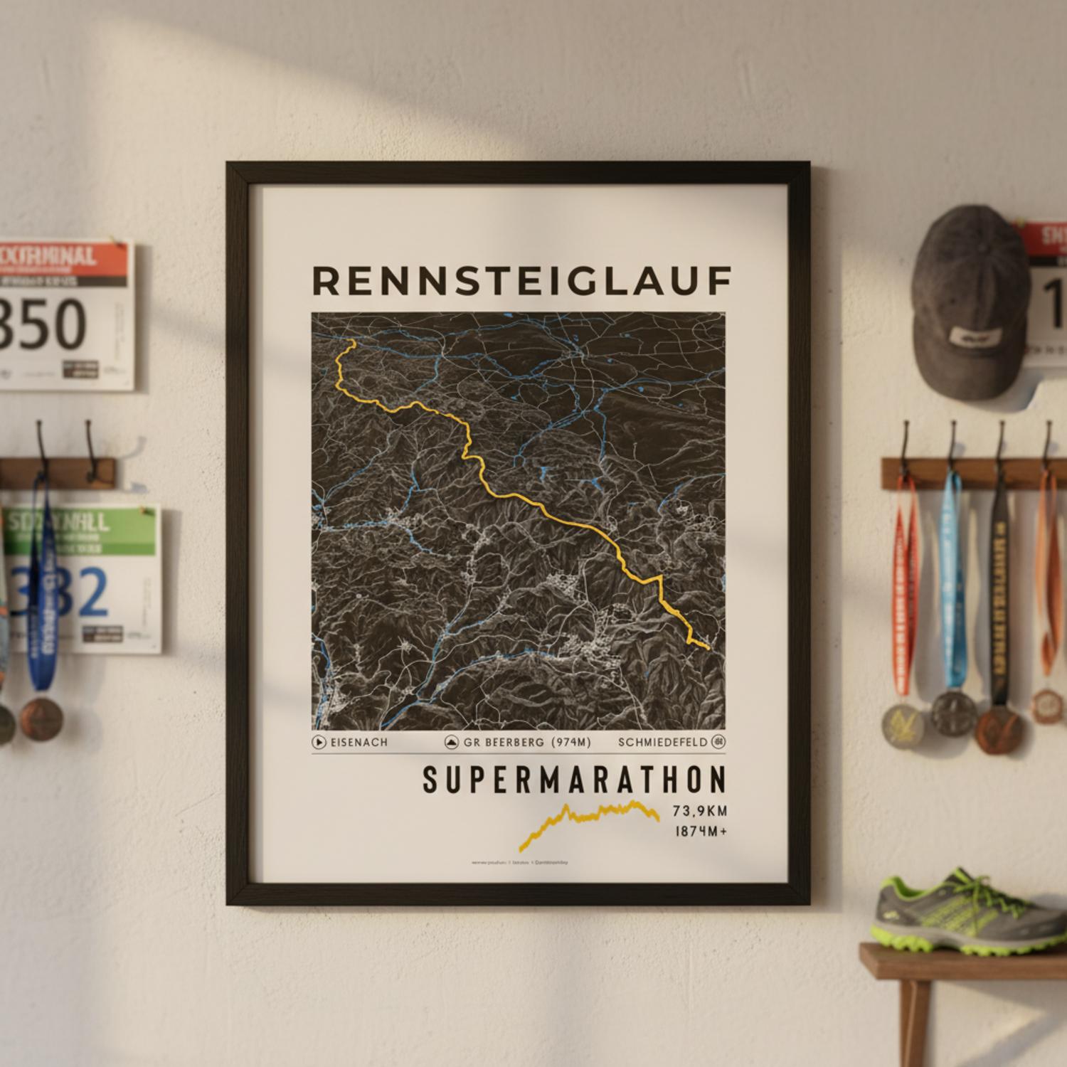 Framed Poster of Supermarathon Rennsteiglauf Dark Finisher Wall