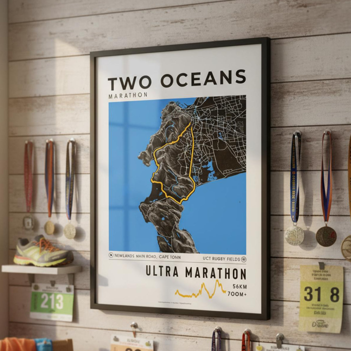 Framed Poster of Ultra Marathon Two Oceans Marathon Dark Finisher Wall