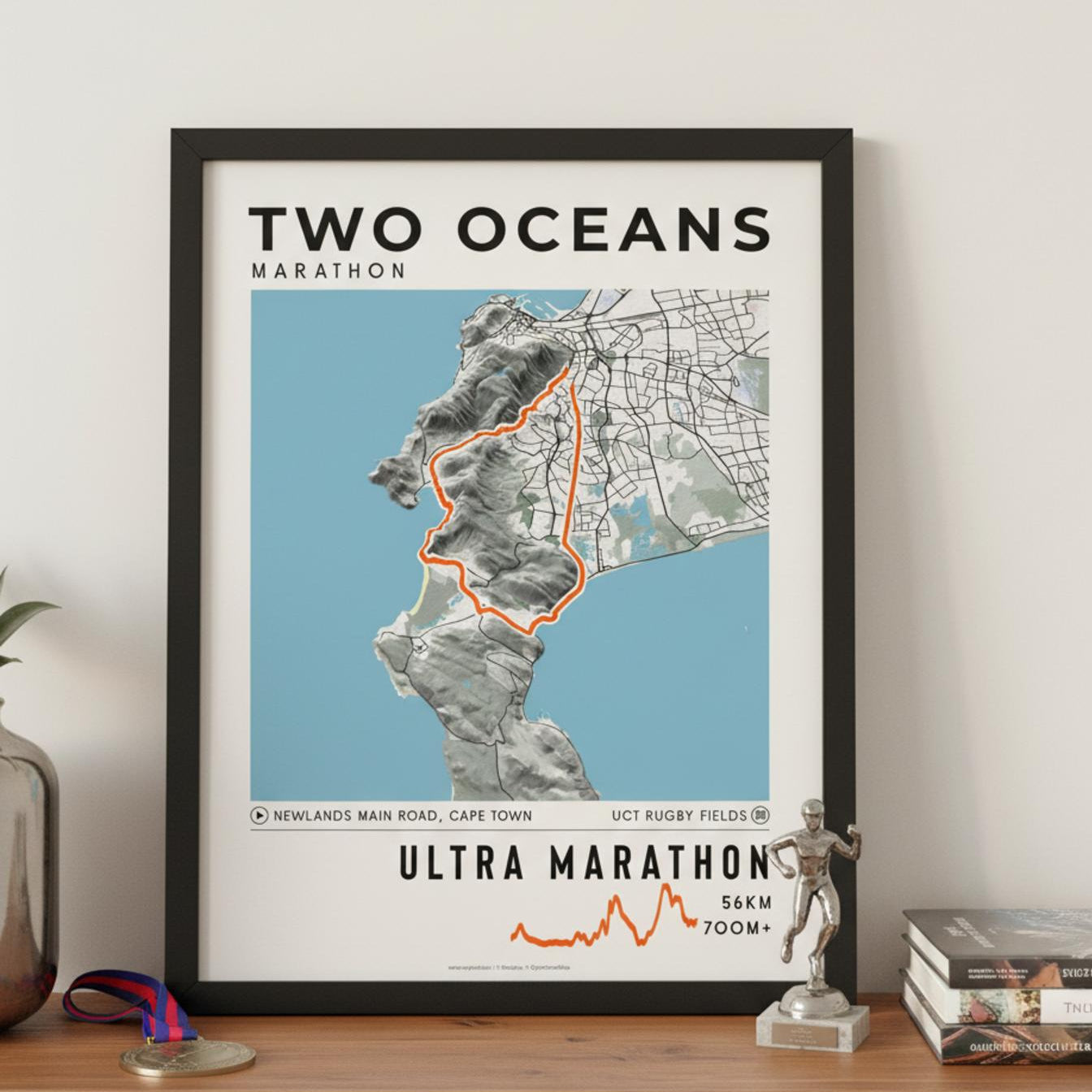 Framed Poster of Ultra Marathon Two Oceans Marathon Light Legacy Corner
