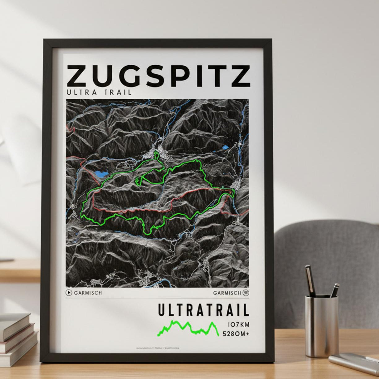 Framed poster of ultratrail zugspitz ultra trail dark bookshelf