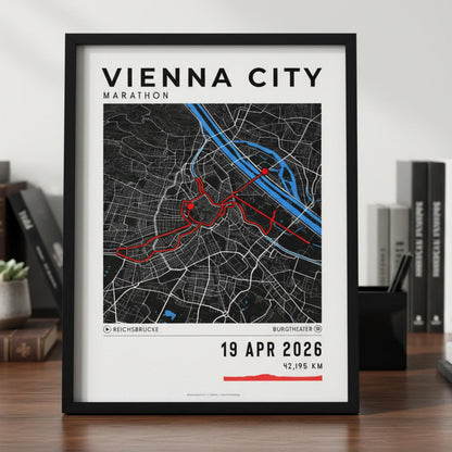 Framed Poster of Vienna City Marathon Dark Bookshelf