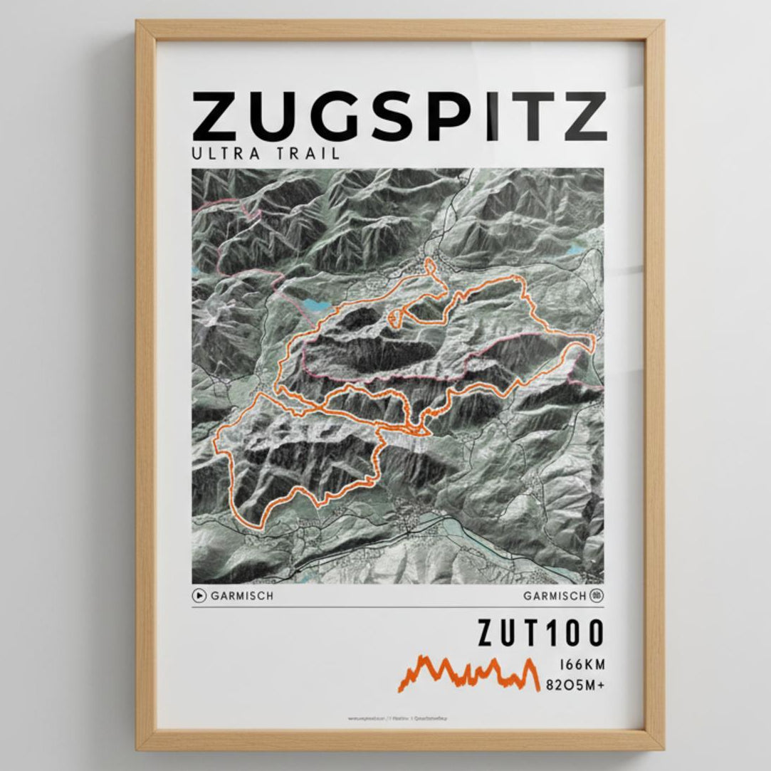 Framed poster of zut zugspitz ultra trail light ecommerce studio